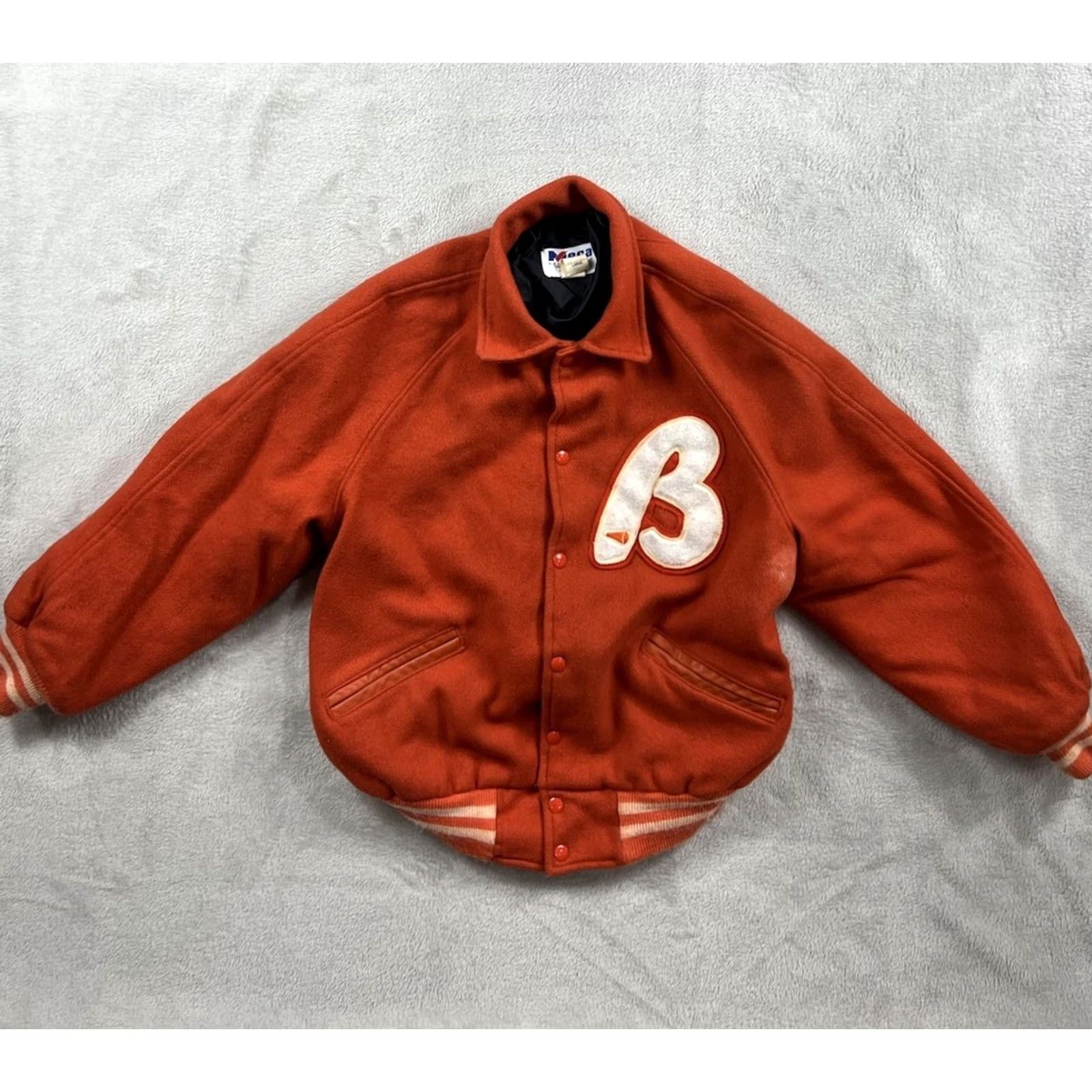 Vintage VTG Howe Athletic Apparel Varsity Jacket Orange L Wool Satin Button Snap Band Collar Men College School Varsity Jacket Size US L / EU 52-54 / 3 - 2 Thumbnail