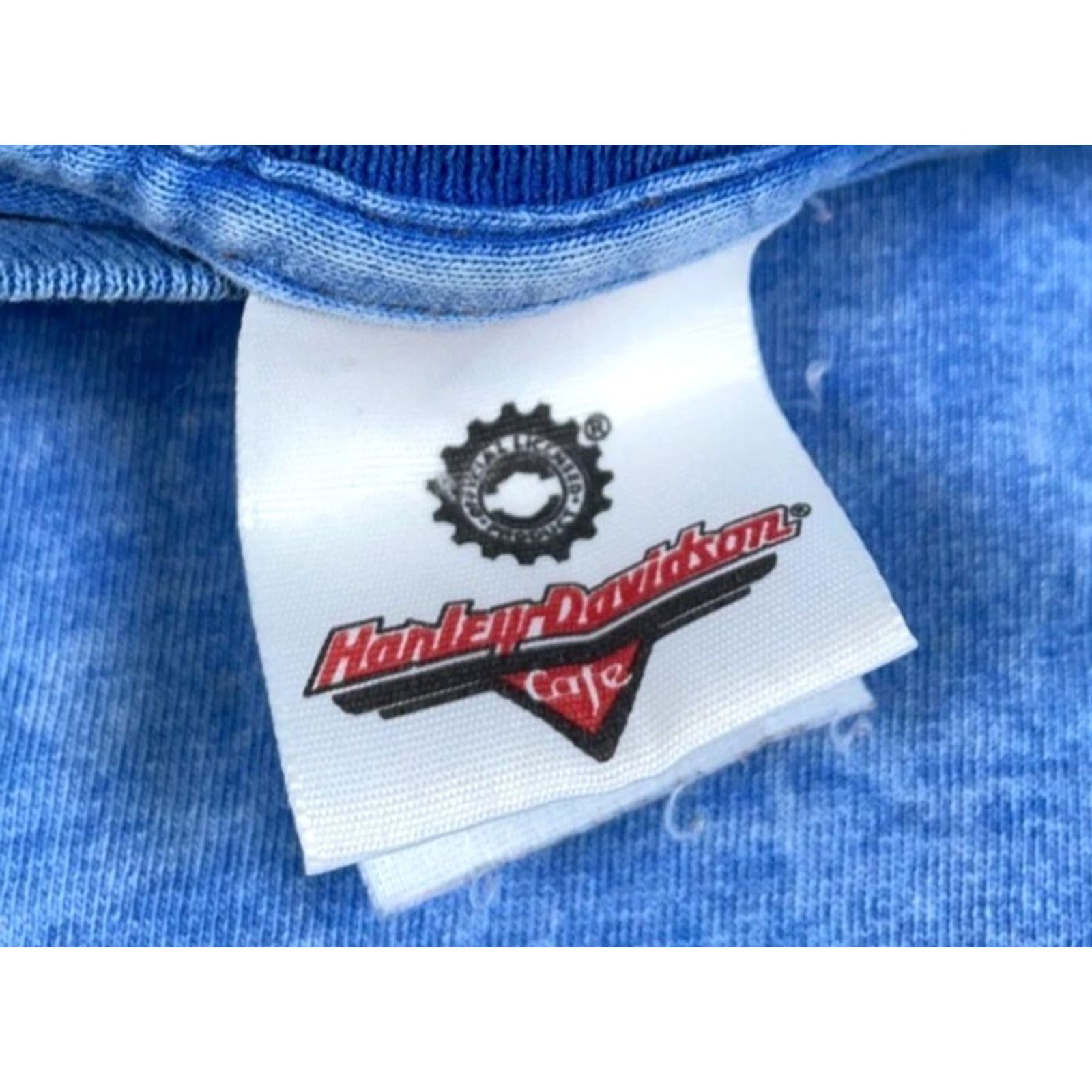 Harley Davidson VINTAGE Harley-Davidson Cafe T-Shirt 2XL Blue Acid Wash Short Sleeve Crew Neck Double-Sided Las Vegas 1999 Mens Size US XXL / EU 58 / 5 - 3 Thumbnail
