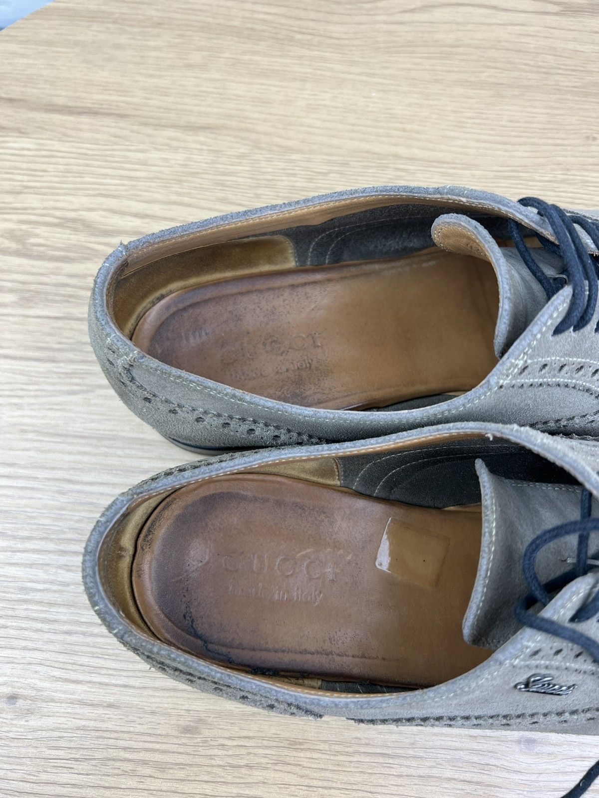 Gucci GUCCI Oxfords Suede Shoes Wingtip Lace Up Metal Logo Beige Size US 9.5 / EU 42-43 - 18 Thumbnail