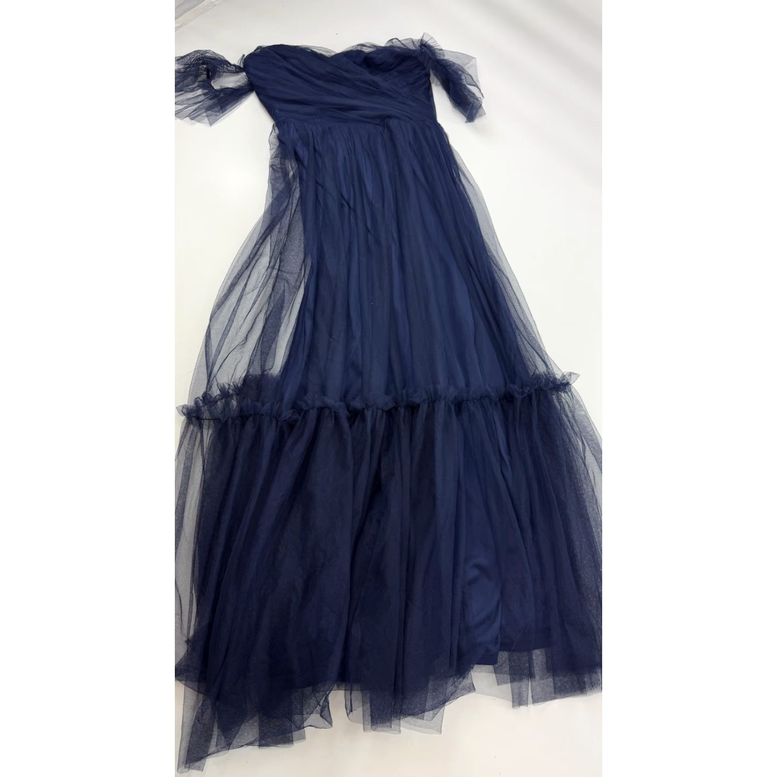 Vintage Ever-Pretty Dress Womens 10 Navy Tulle Off Shoulder EE50125 Sweetheart Gown Size L / US 10 / IT 46 - 2 Thumbnail