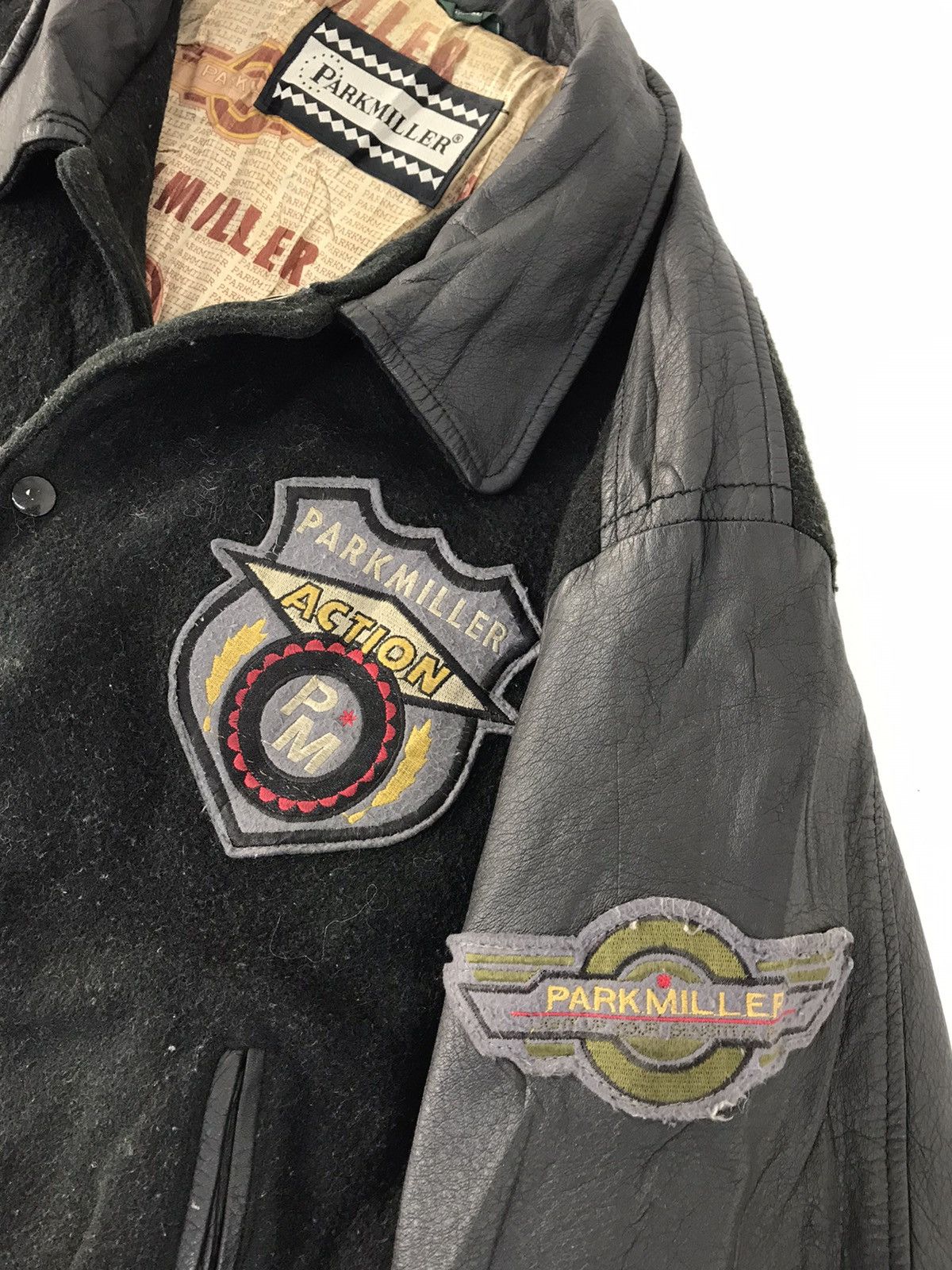 Vintage 90s Park Miller Action Varsity Jacket Leather Sleeve Jacket Size US L / EU 52-54 / 3 - 5 Thumbnail