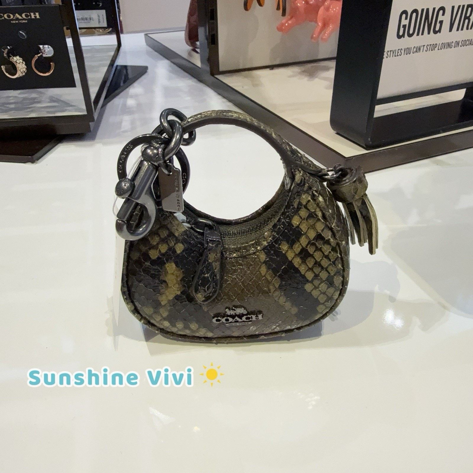 NWT Coach Carmen Bag Charm Snake Gunmetal/Olive CCF18