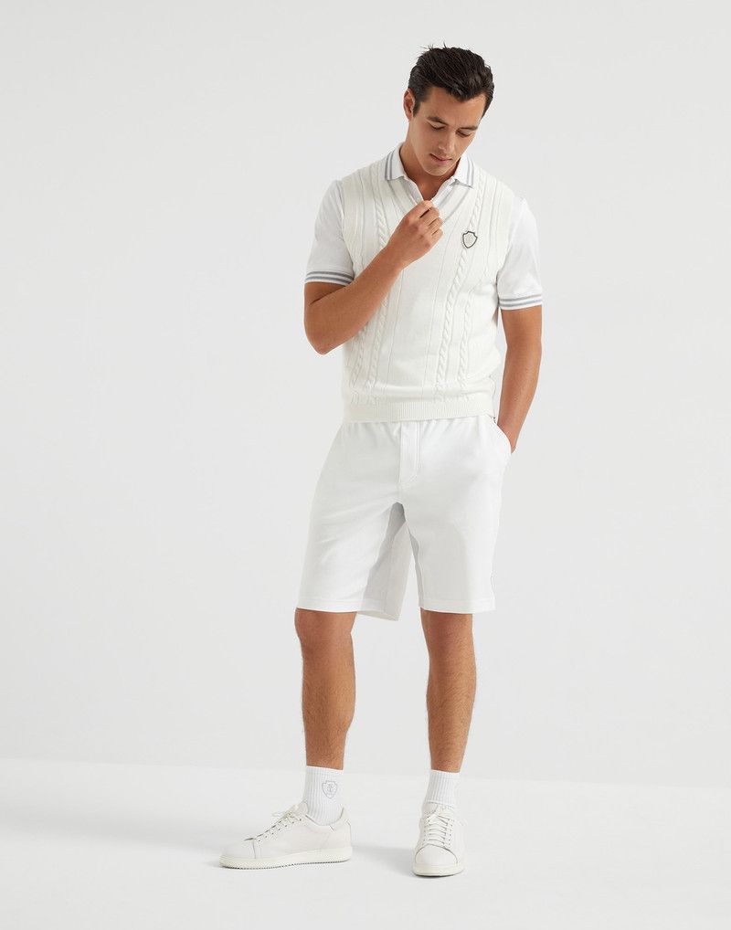 Brunello Cucinelli o1la1rc1a0326 Cotton Jersey Polo Shirt With Striped in White Size US M / EU 48-50 / 2 - 5 Thumbnail