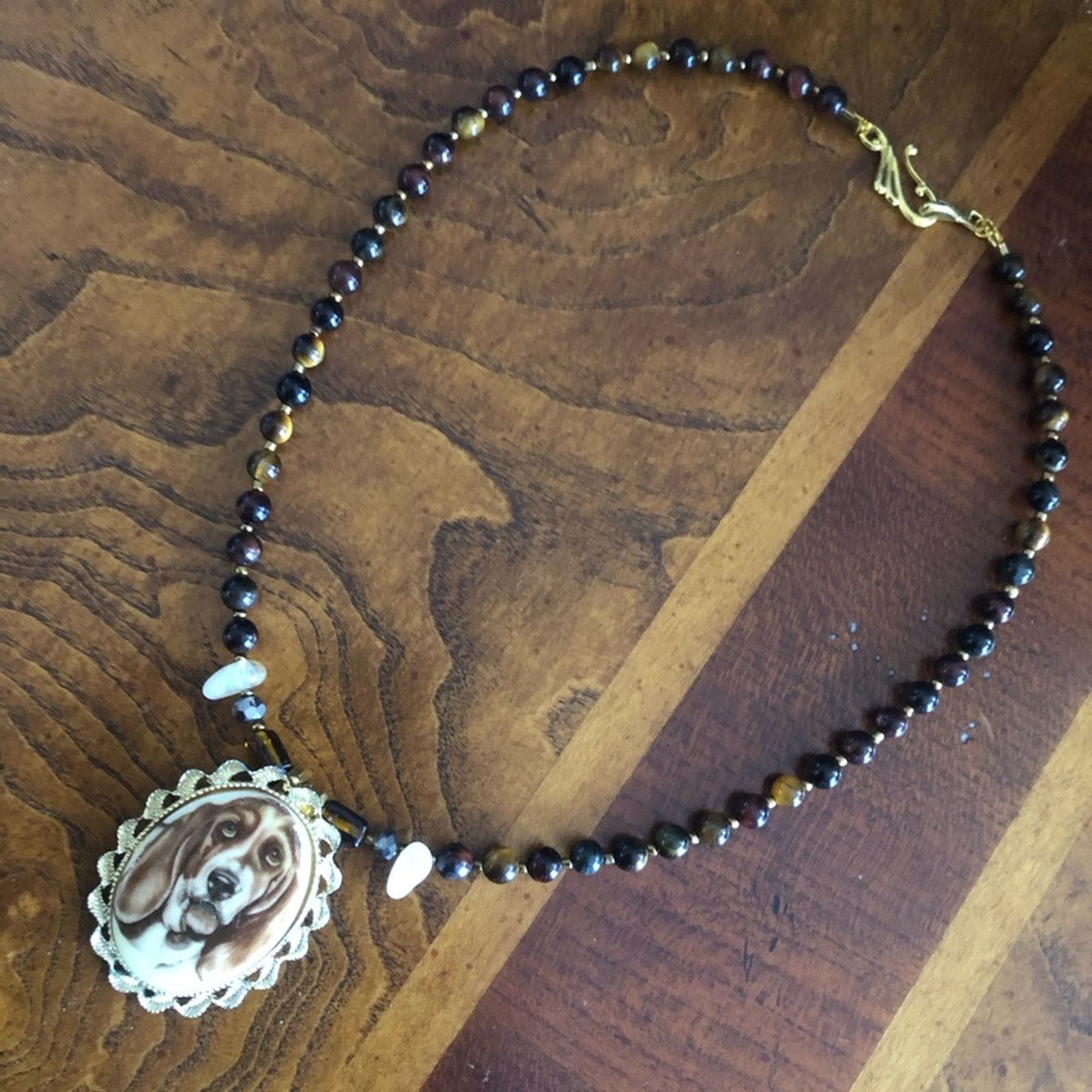 Handmade Handcrafted hound dog cameo natural stone citrine necklace Size ONE SIZE - 7 Thumbnail