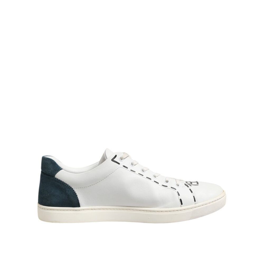 Dolce & Gabbana Dolce & Gabbana White Leather Printed Low Top Sneakers Shoes Size US 11 / EU 44 - 1 Thumbnail