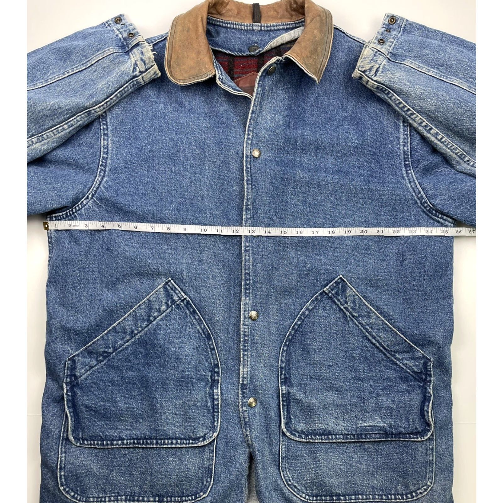 Vintage VINTAGE Woolrich Wool Lined Denim Chore Coat Jacket Aztec Southwest L Made in USA Mens Size US L / EU 52-54 / 3 - 6 Thumbnail