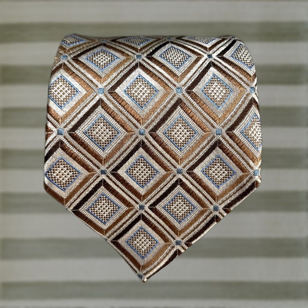 Ermenegildo Zegna Ermenegildo Zegna Men's Tie Geometric Woven Silk Made in Italy - Multicolor, Long Wide 60.5" 3 7/8" Pre-owned Luxury Designer Men’s Silk Necktie Size ONE SIZE - 1 Thumbnail