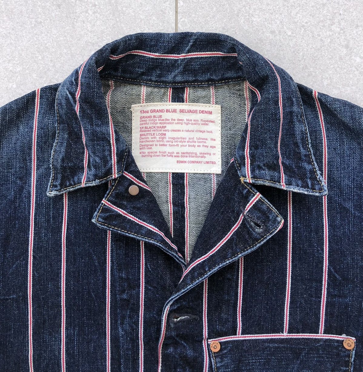Edwin VTG EDWIN 13oz Grand Blue Selvage Denim Jacket Striped Jeans Size US L / EU 52-54 / 3 - 23 Thumbnail