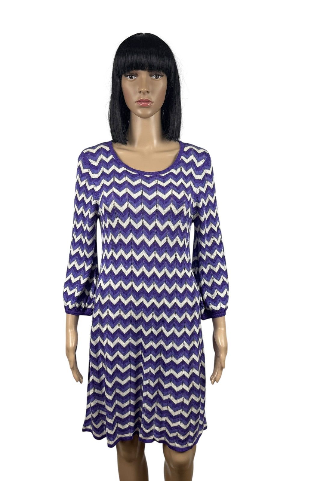 Alice + Olivia Viscose Knit Wool Dress Zigzag Pleated