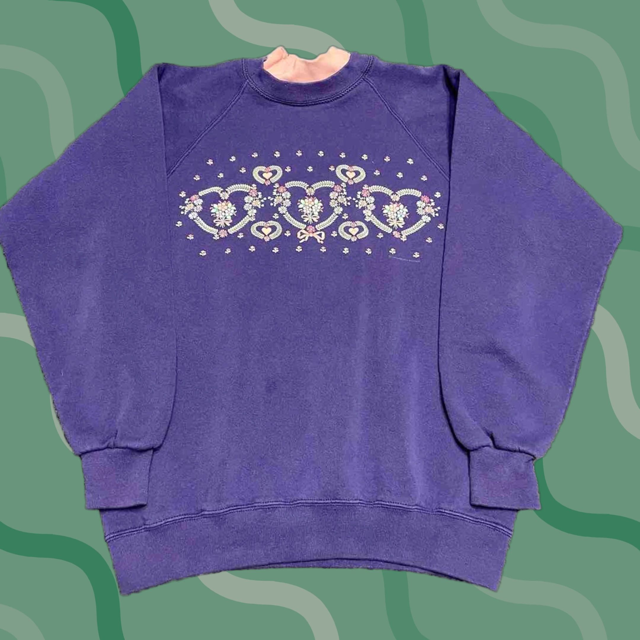Jerzees VINTAGE Jerzees Sweatshirt Unisex Adults M Purple Floral Graphic USA Pullover Crew Neck Long Sleeve Cotton Made In USA 1992 Size M / US 6-8 / IT 42-44 - 1 Thumbnail