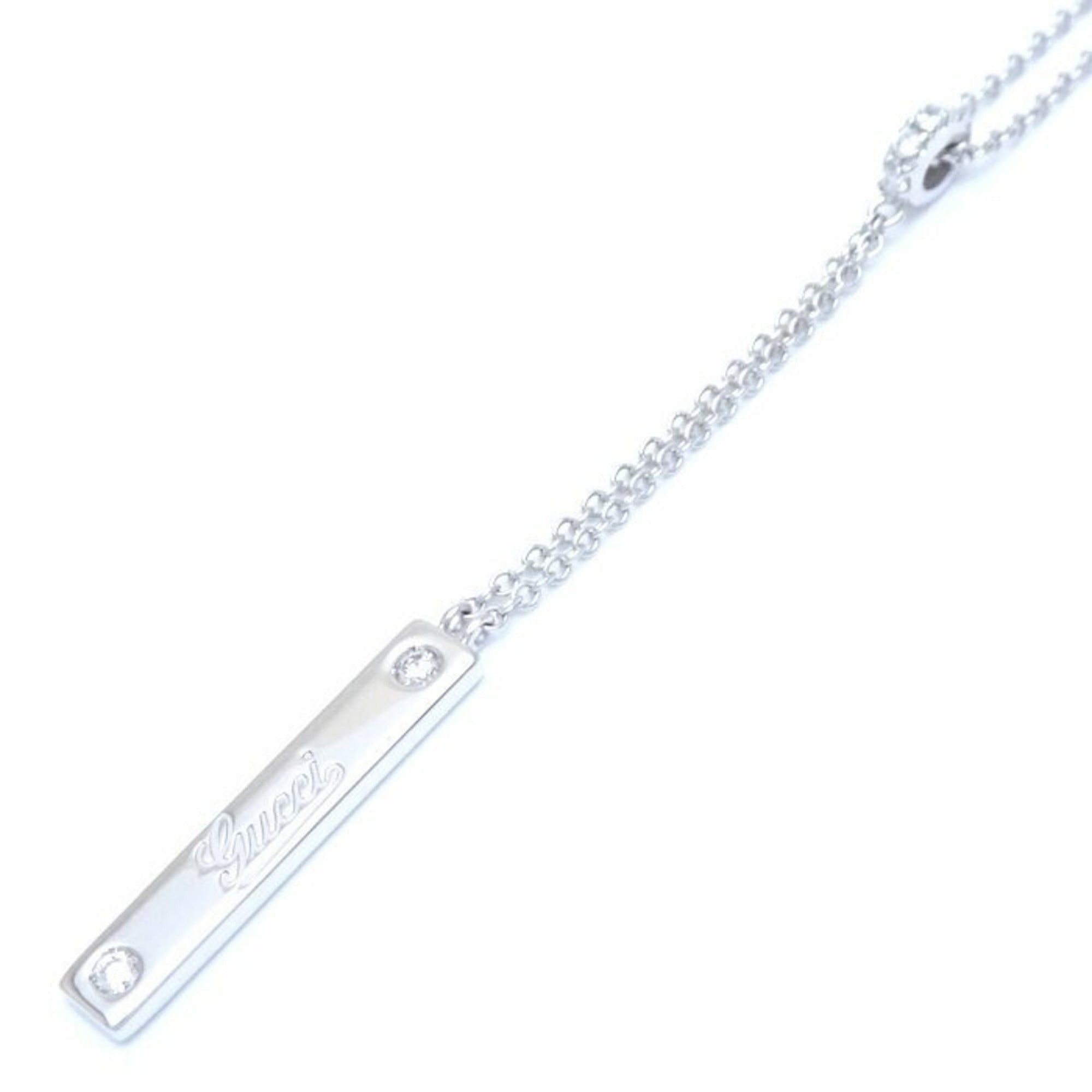 image of Gucci Lariat Necklace Icon Plate Diamond K18Wg White Gold 290865, Women's