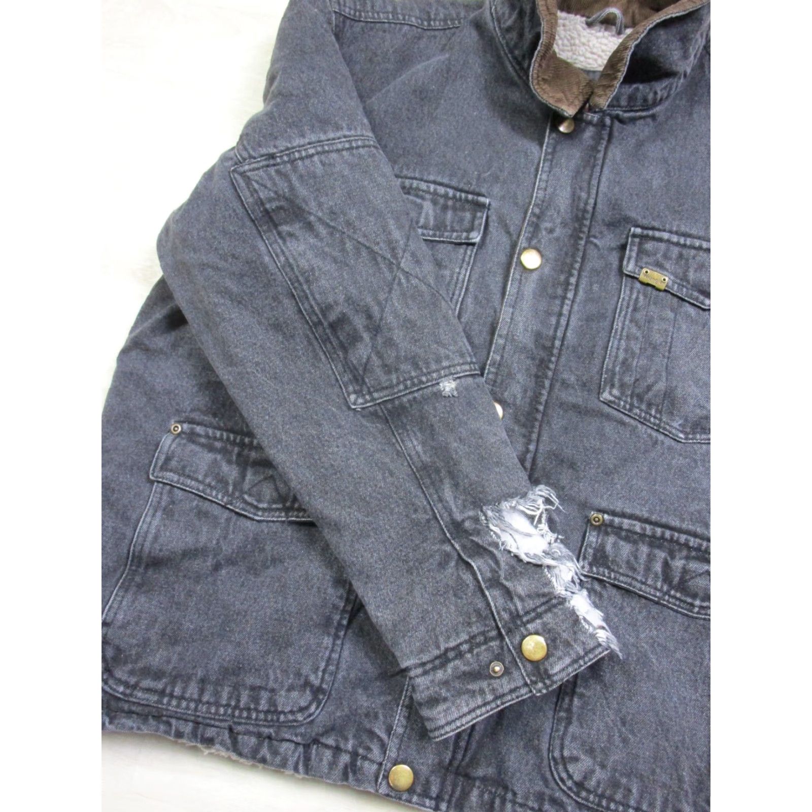 Wrangler Western Denim Black Jean Jacket Bomber Jacket Lined Sherpa Double Elbow Men’s XL Size
