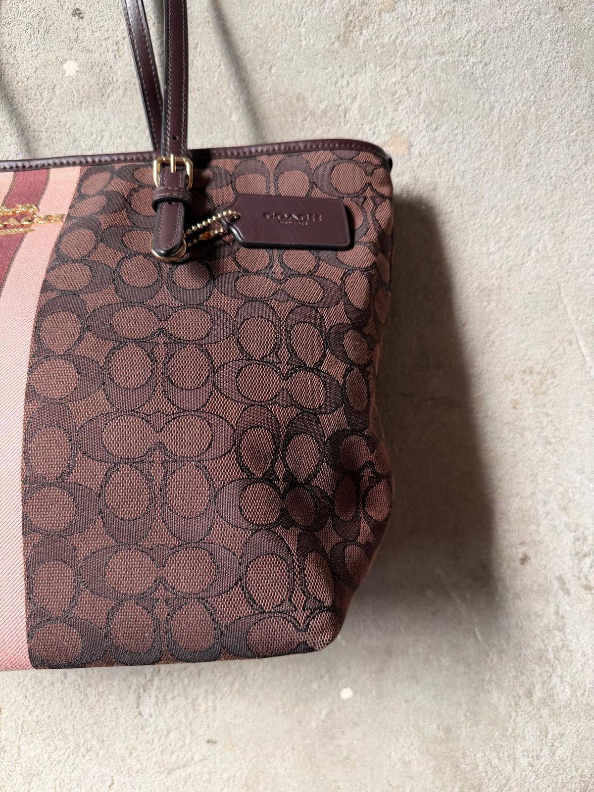 Coach Coach Signature Stripe Shoulder Bag Brown/Pink Size ONE SIZE - 4 Thumbnail