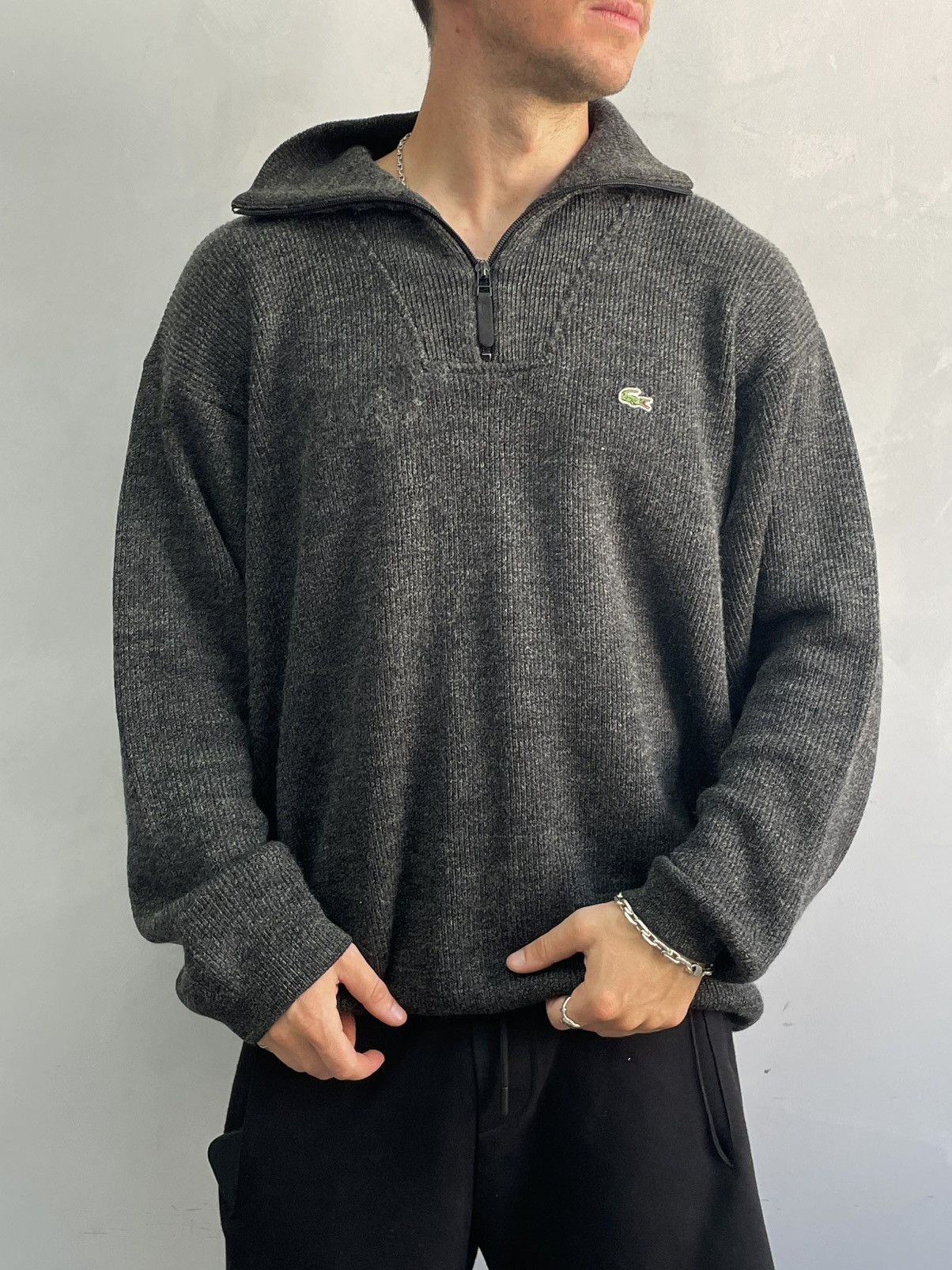 Lacoste Y2K sweater Lacoste wool 1/3 zip turtle neck Size US XL / EU 56 / 4 - 1 Thumbnail