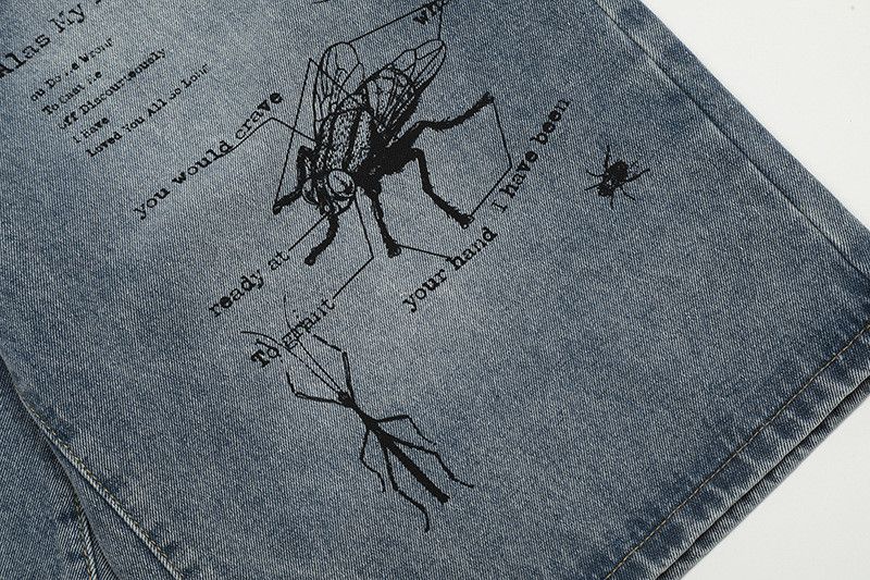 Japanese Brand Street-Style Insect Graffiti Print Denim Shorts Size US 32 / EU 48 - 5 Thumbnail