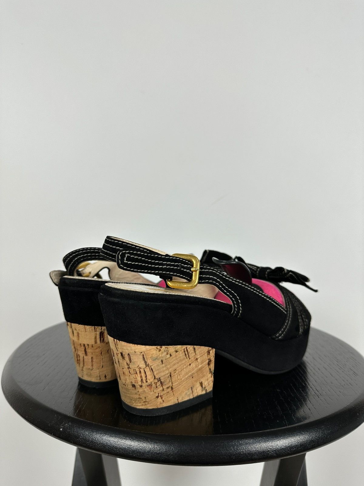 Prada Prada Black Suede Leather Bow Platform Sandals Size US 8 / IT 38 - 5 Thumbnail