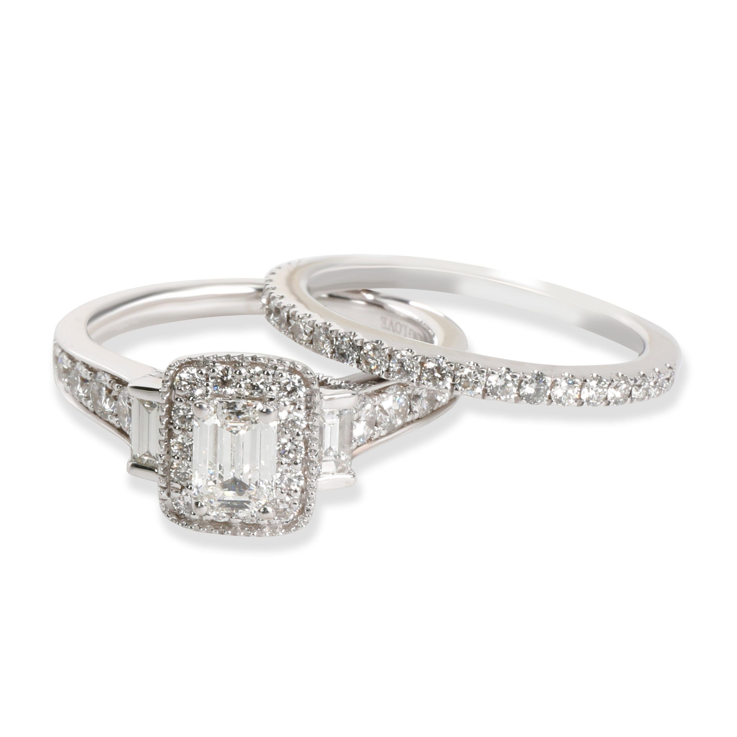 image of Vera Wang Love Diamond Engagement Wedding Set In 18K White Gold 1.18 Ctw, Women's
