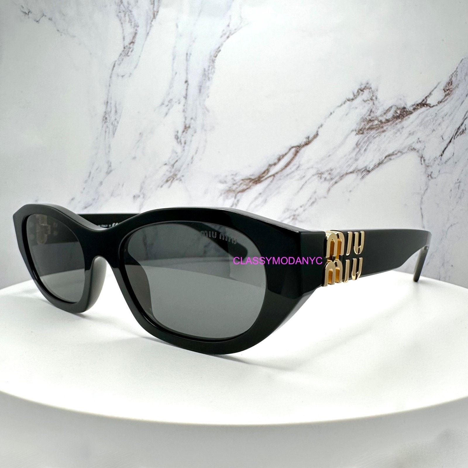Miu Miu MIU MIU Sunglasses Black Gold Rectangle Cat Eye Authentic Size ONE SIZE - 17 Thumbnail