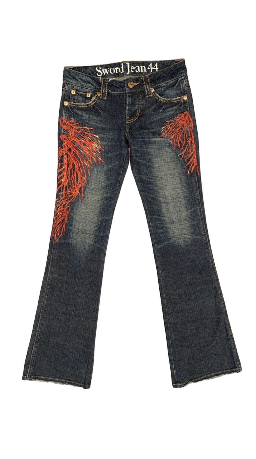 Rare Sword Jean 44 Peace Embroidered Flare Denim Pants