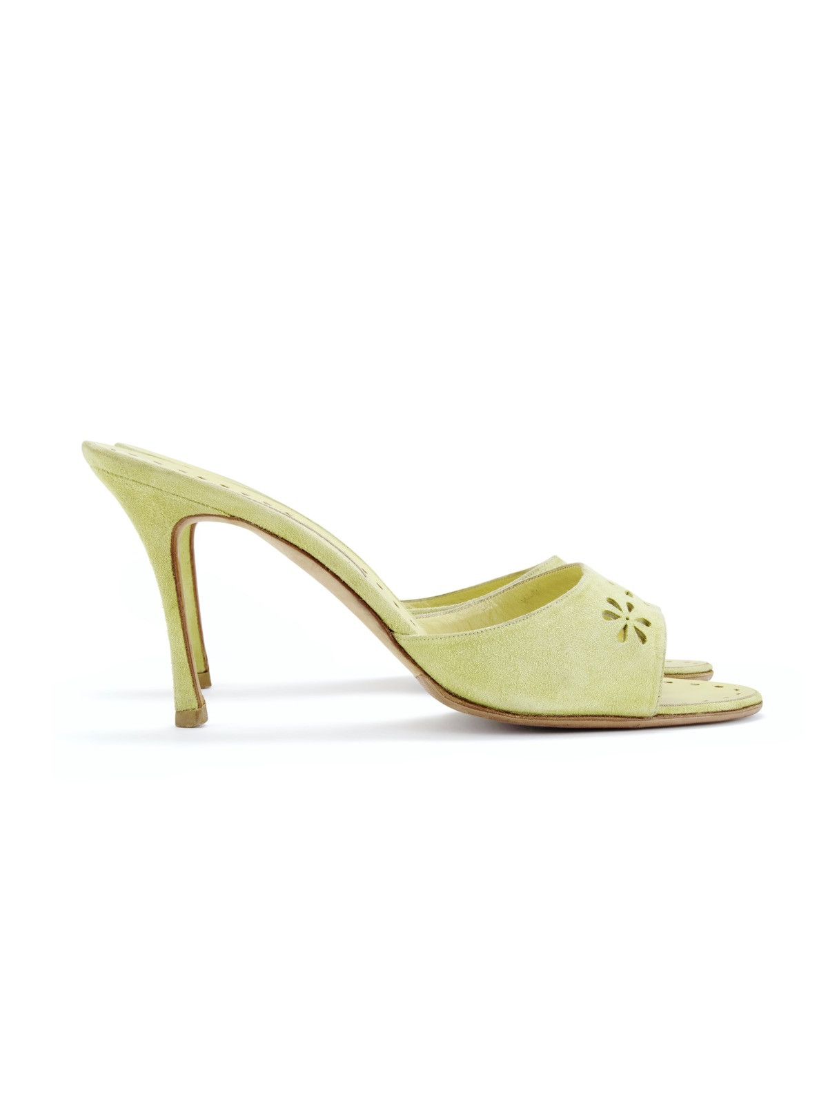 Manolo Blahnik Manolo Blahnik Green Floral Eyelet Laser Cut Suede Heels Size US 11 / IT 41 - 3 Thumbnail
