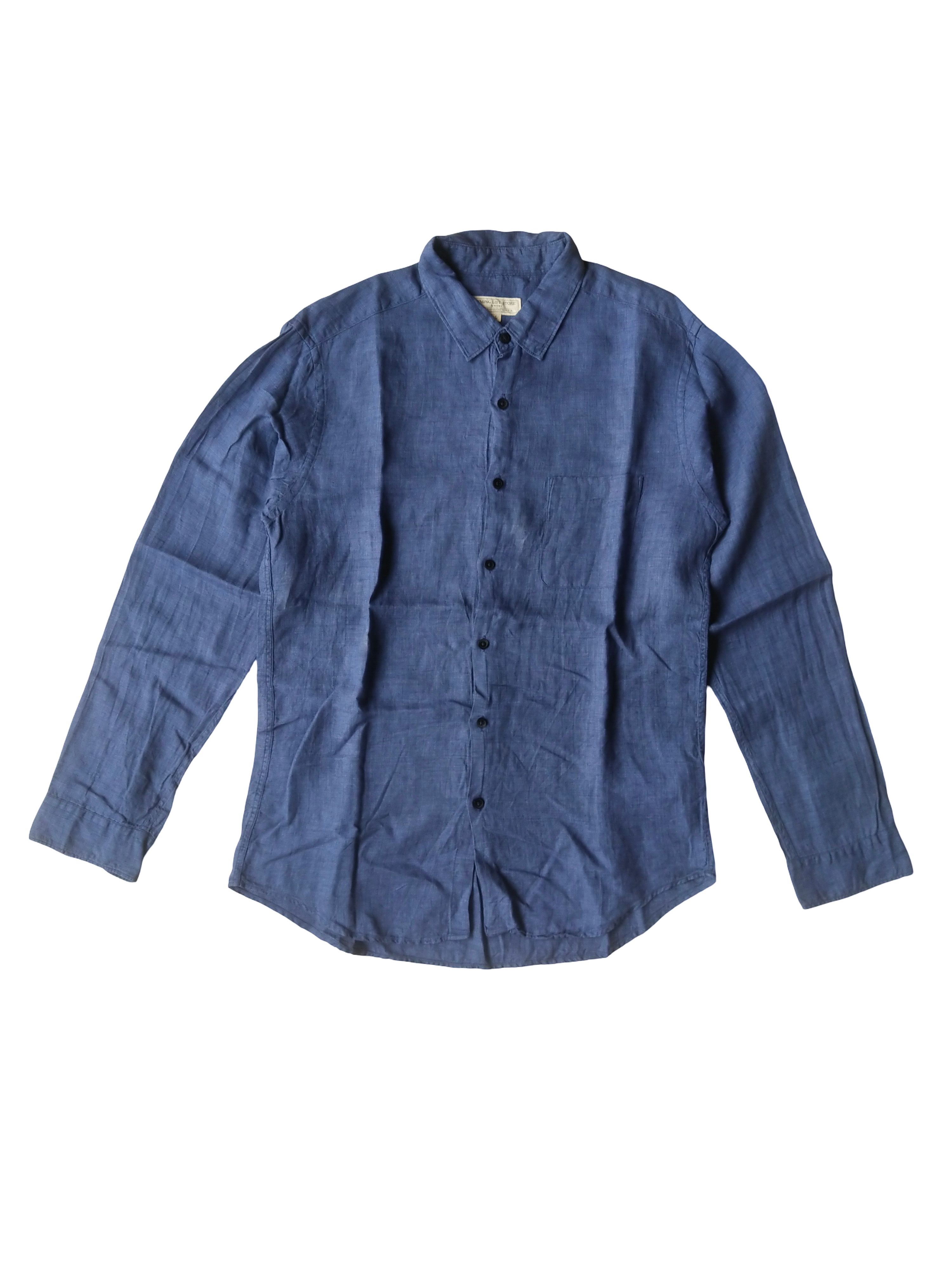 Beams Plus BEAMS B:Ming 100% Linen Navy Blue Long Sleeve Shirt City Boy Size US L / EU 52-54 / 3 - 1 Thumbnail