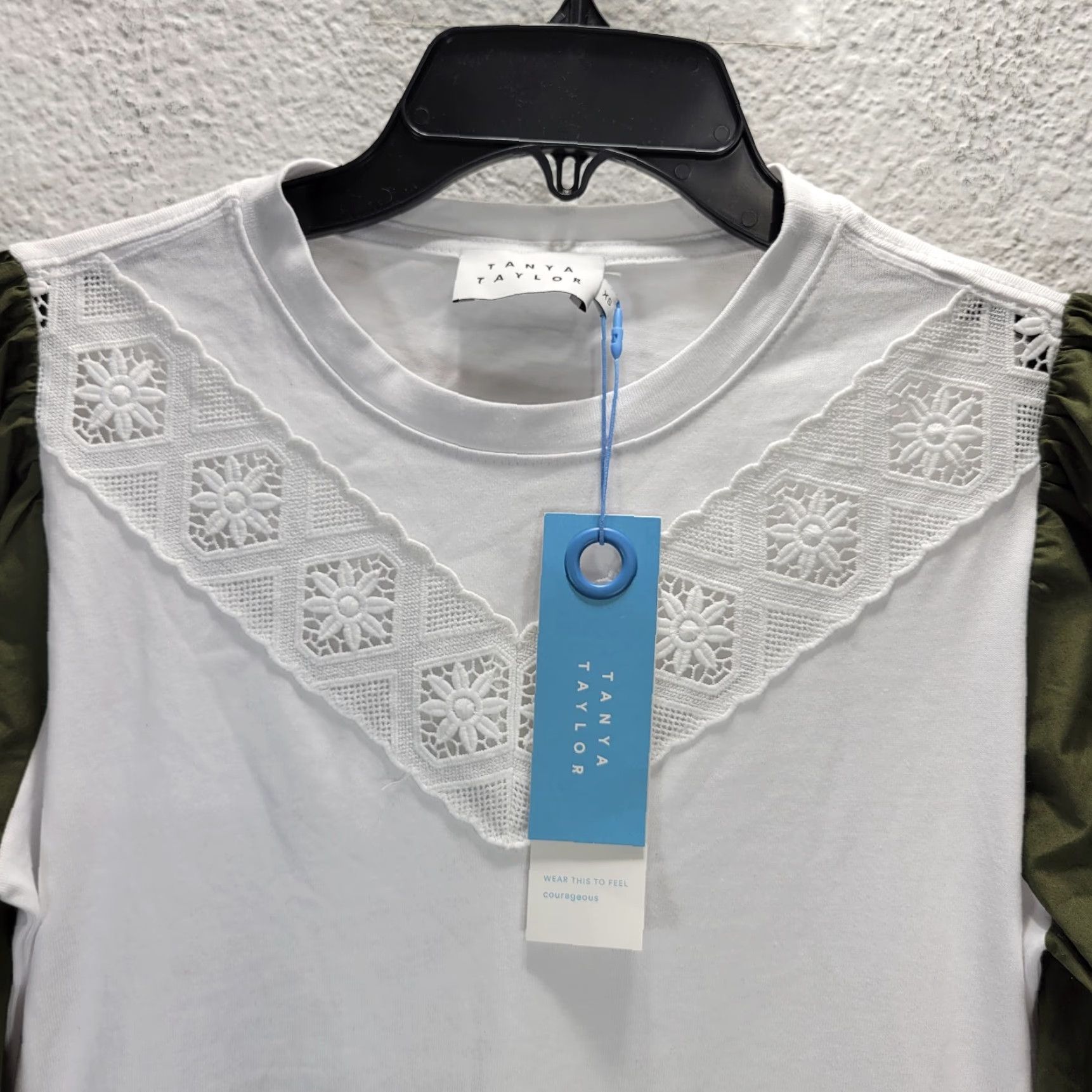 Tanya Taylor Tanya Taylor Dress White Green Puff Sleeve Crochet Mini Peasant XS NWT Women Party/Cocktail Dress Size XS / US 0-2 / IT 36-38 - 5 Thumbnail