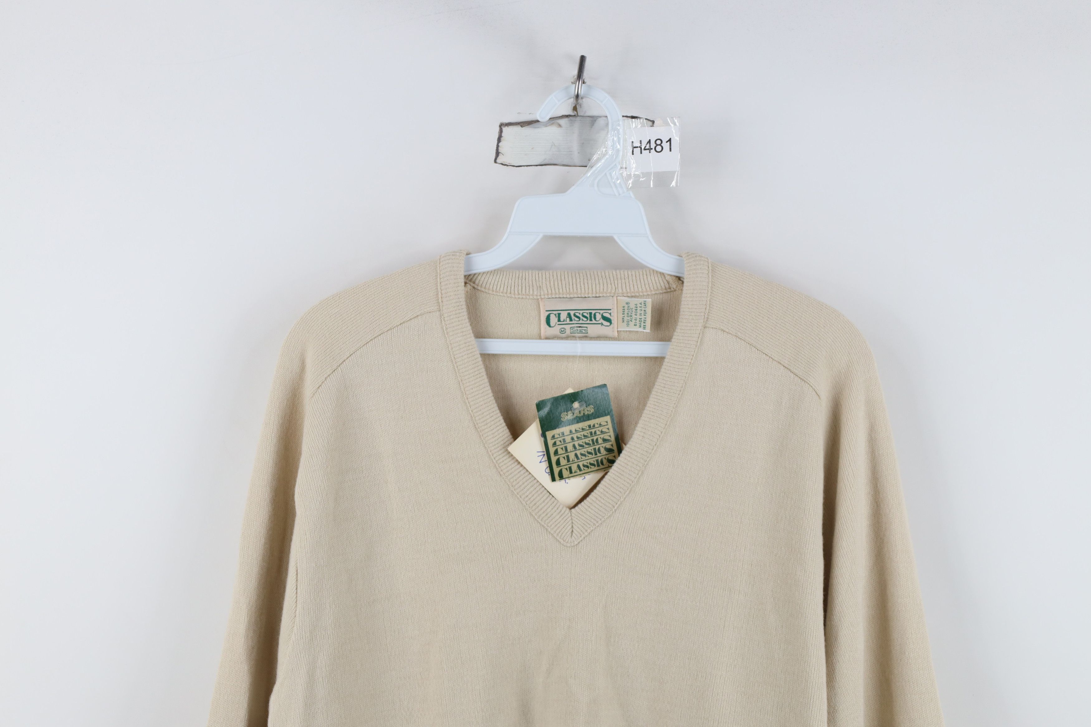 Vintage Deadstock Vintage 70s Streetwear V-Neck Sweater Beige USA Size US M / EU 48-50 / 2 - 2 Thumbnail