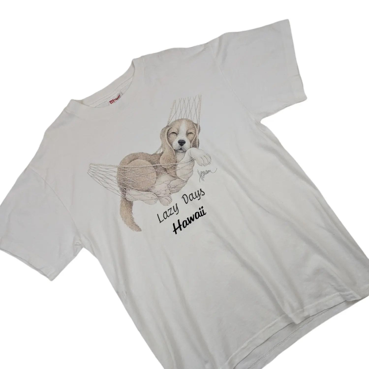 Hanes Vintage 90's HANES Cute Dog Lazy Days Hawaii Tee Size US M / EU 48-50 / 2 - 3 Thumbnail