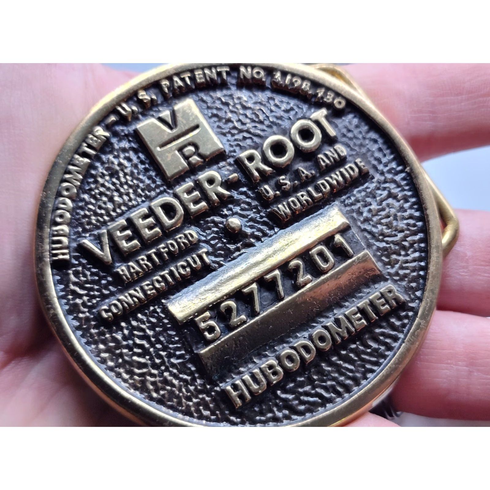 Vintage VINTAGE Veeder-Root Belt Buckle - 100% Brass, Made in USA, Bronze, Original, Vehicles/Transportation, Adult Unisex Size ONE SIZE - 4 Thumbnail