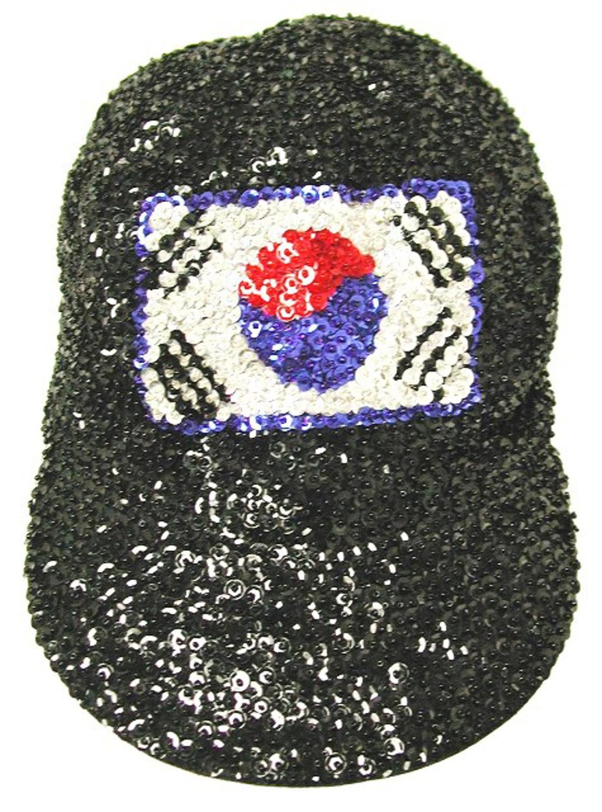 Designer Sequin Baseball Cap BLACK with KOREA FLAG Size ONE SIZE - 1 Preview