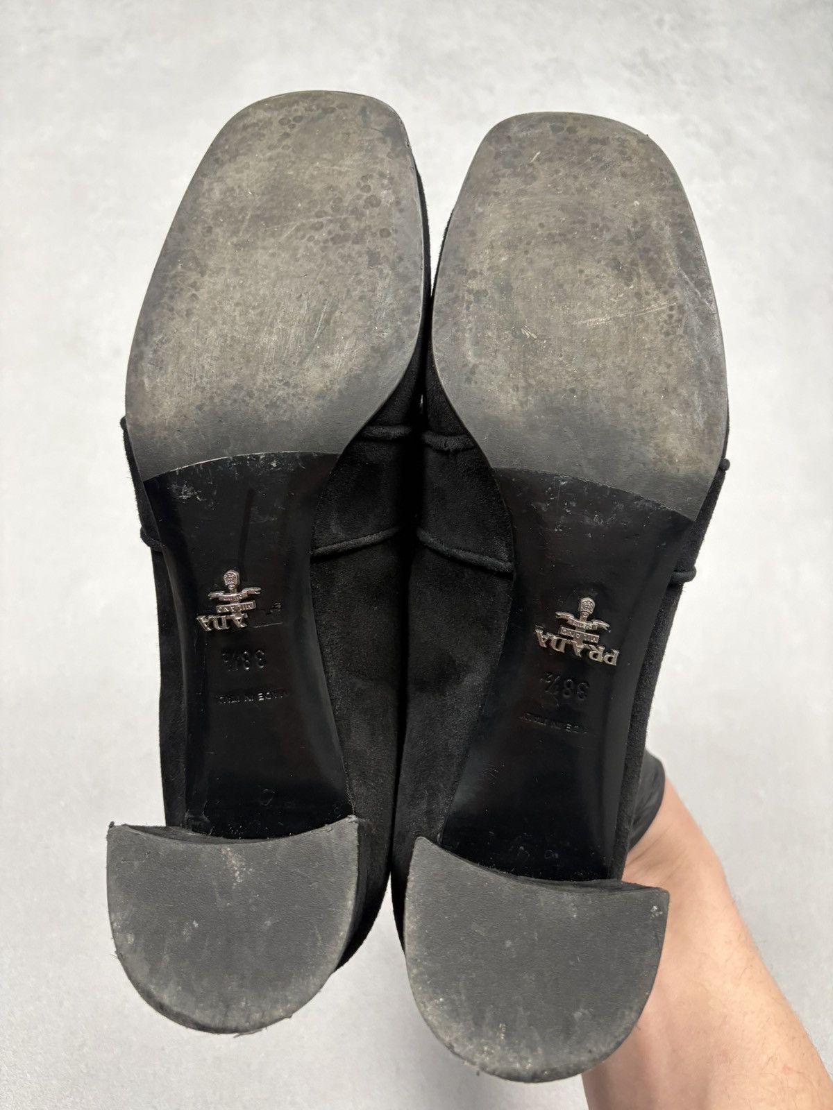Prada Prada Milano Suede Logo Strap Block Heel Loafers Black 38.5 Size US 8.5 / IT 38.5 - 5 Thumbnail
