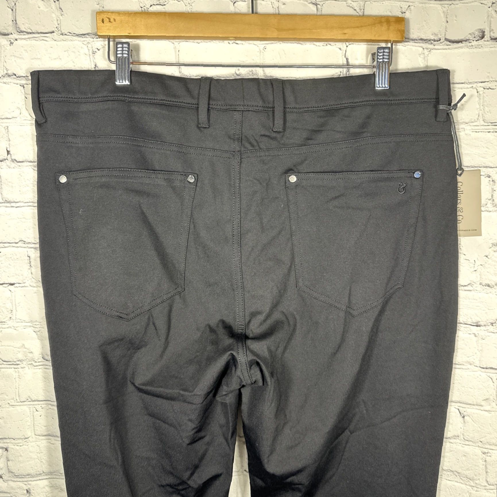 CO Collars and Co CEO Pull On Pants Black 40x32 Men Pants Straight Leg Regular Waist 40 Slim Stretch Golf Chino Wrinkle Resistant Pockets Size US 40 / EU 56 - 6 Thumbnail