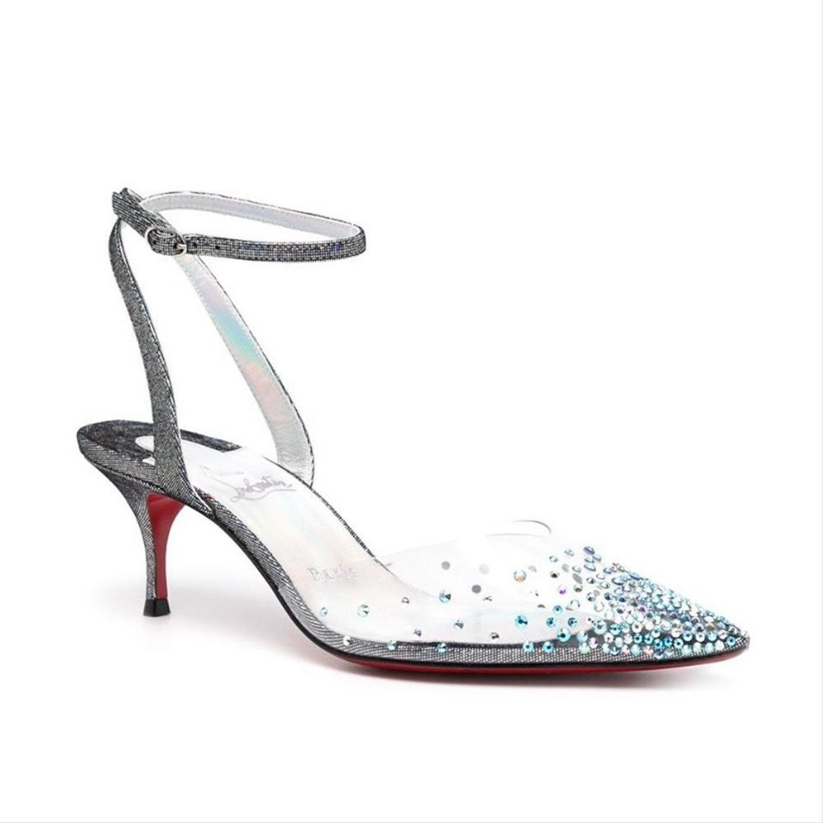 Christian Louboutin Spikaqueen 55 crystal embellished clear pvc metallic heels Size US 9.5 / IT 39.5 - 2 Thumbnail