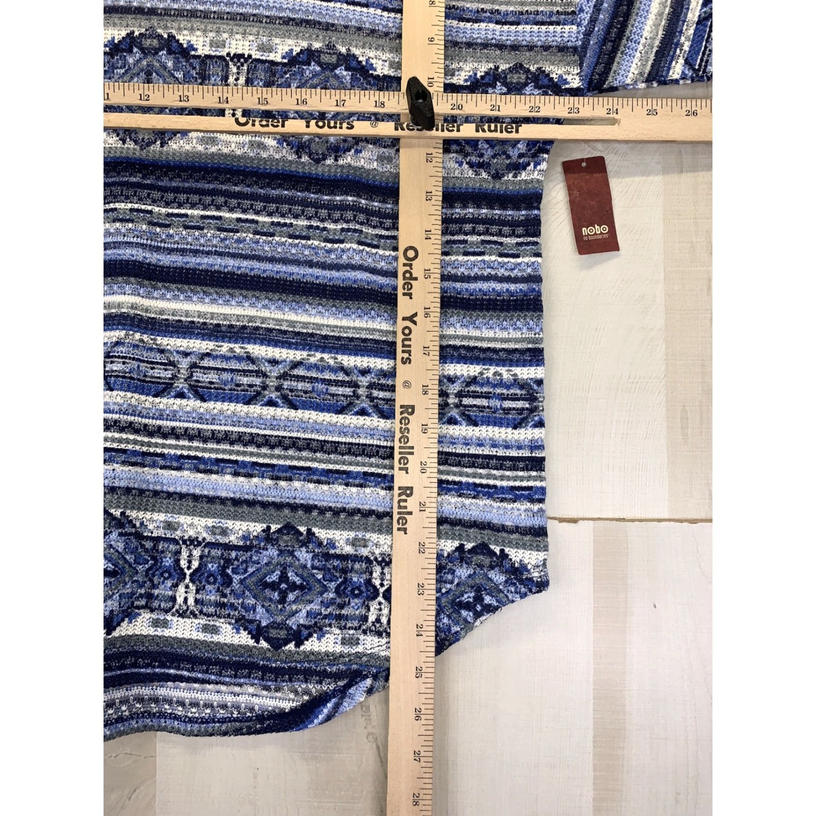 Vintage No Boundaries Blue Open Knit 3/4 Top Juniors Womens XL Blouse Knit Shirt Geometric Open Print NWT-9951 Size XL / US 12-14 / IT 48-50 - 6 Thumbnail