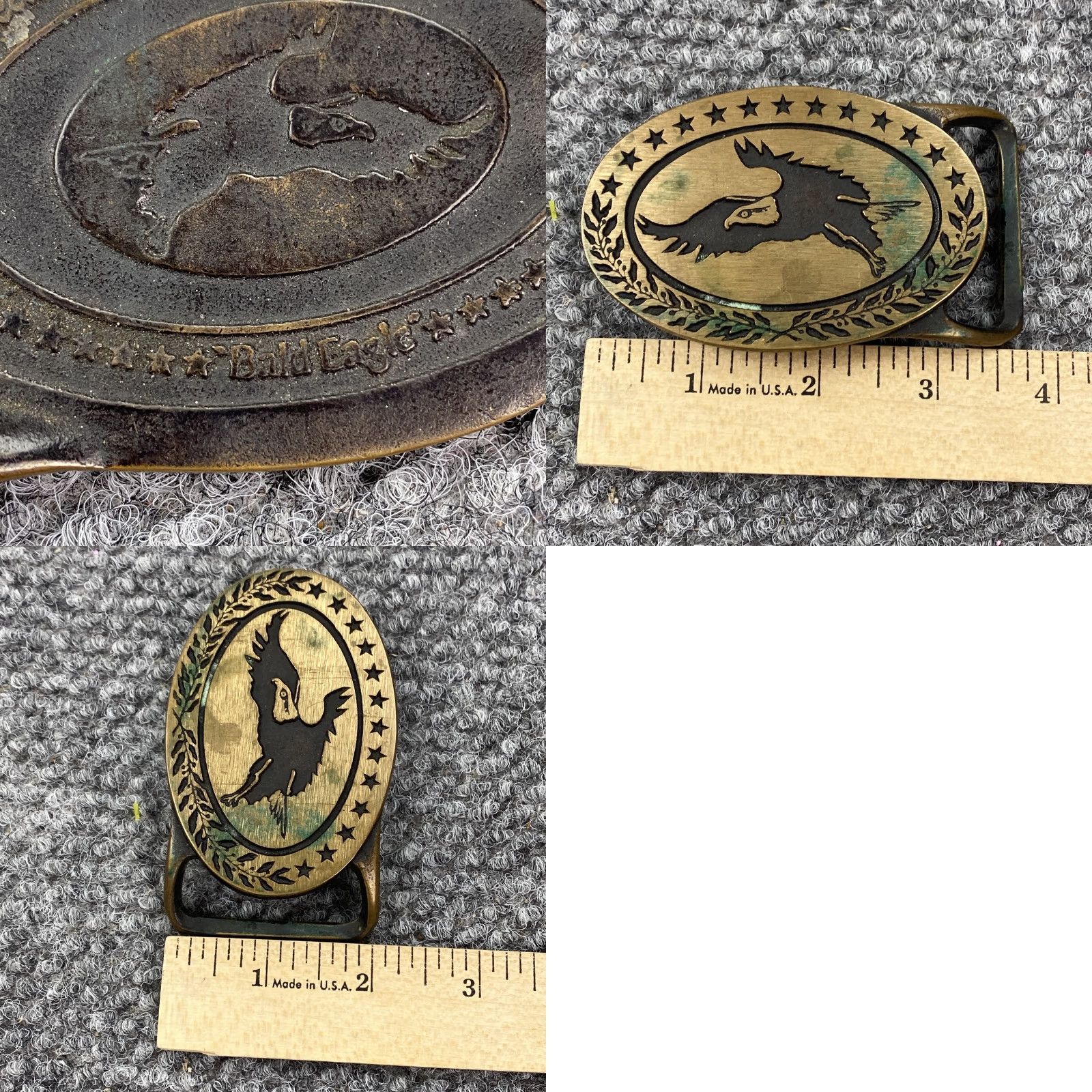 Vintage VINTAGE Tech Ether Guild Bald Eagle Belt Buckle Solid Brass USA Patriotic 70s Western Buckle Mens 1.5 in Gold Size ONE SIZE - 8 Thumbnail