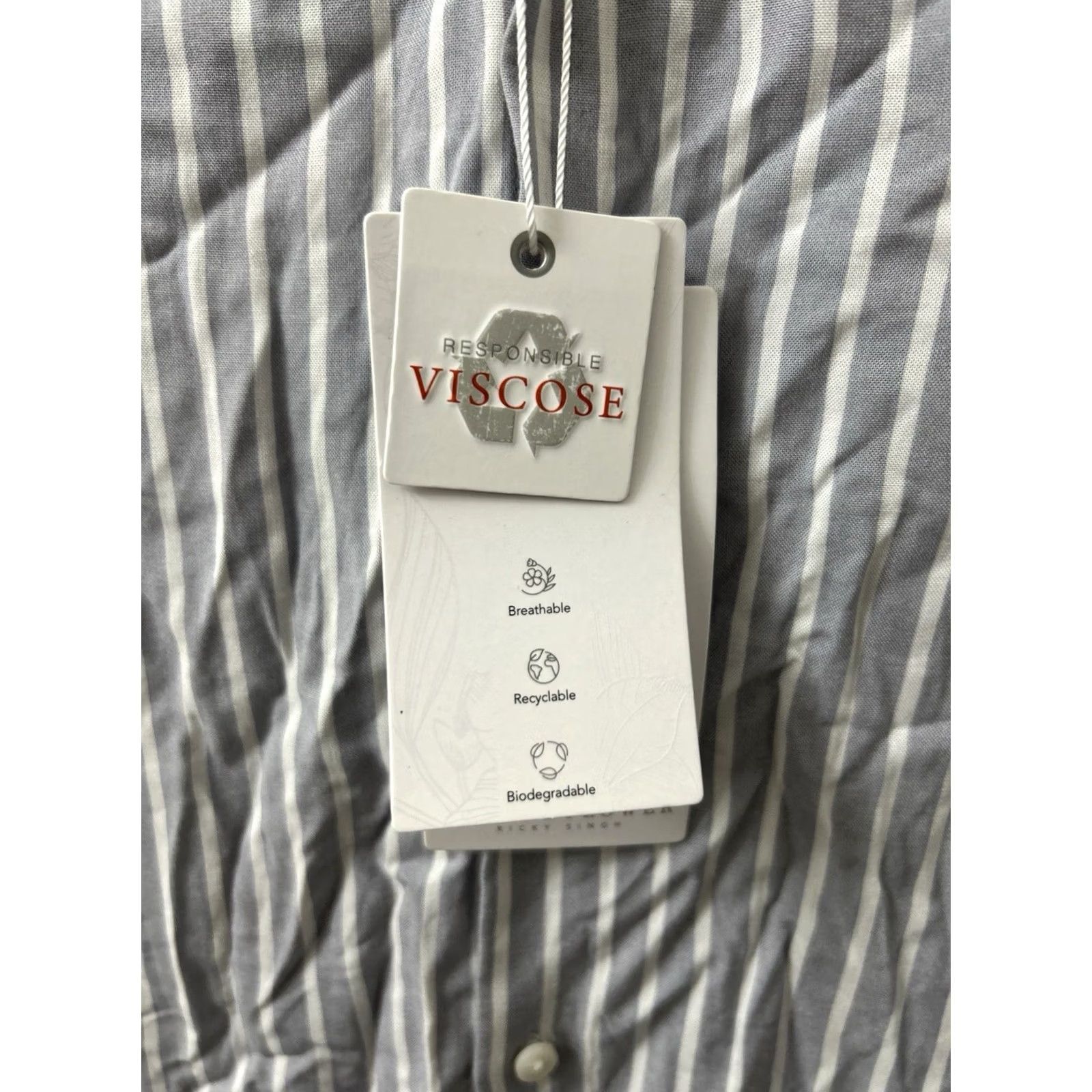Denime Denim & Flower Ricky Singh Shirt Mens M Grey White Striped Viscose Short Sleeve NWT Button-Up Casual Beach Summer 90s? Size US M / EU 48-50 / 2 - 5 Thumbnail