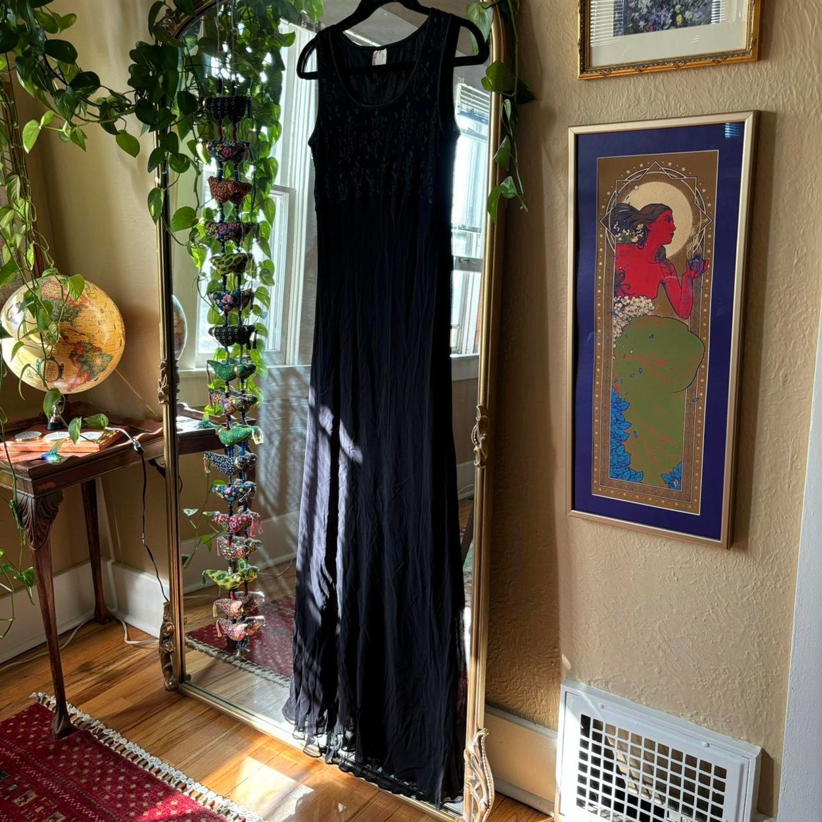 Other Vintage Simple Black Floor Length Maxi Dress 10 Y2K 90s Prom Size L / US 10 / IT 46 - 3 Thumbnail