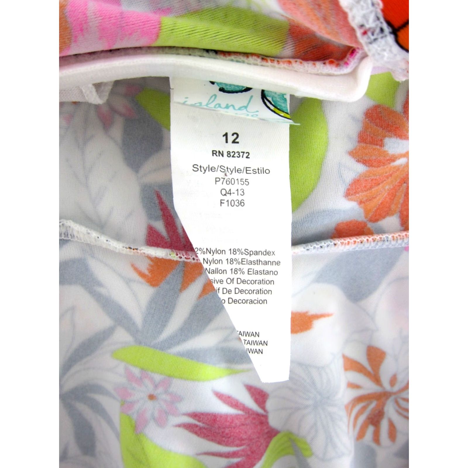 Vintage Island Escape Tankini Swim Top Built In Bra 12 White Pink Green Floral Tropical Size XL / US 12-14 / IT 48-50 - 3 Thumbnail