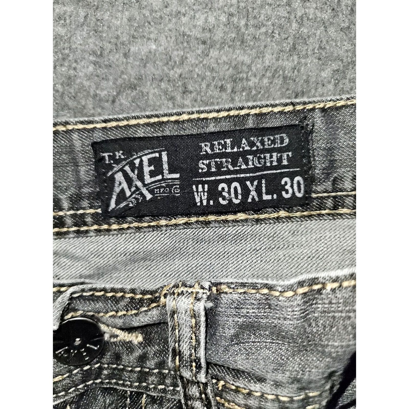 Vintage Axel Jeans Men's Gray Relaxed Straight Low Rise 30x30 Embroidered Preppy Size US 30 / EU 46 - 2 Thumbnail