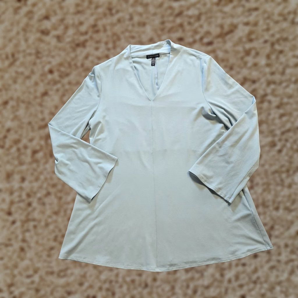 Eileen Fisher Eileen Fisher Top Womens Size Small Green Tunic Long Sleeve V-Neck Casual Basic Shirt Size S / US 4 / IT 40 - 1 Thumbnail