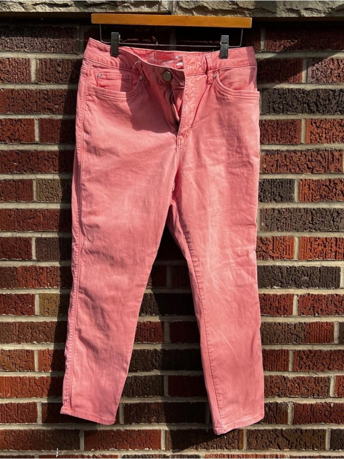 Seven 7 Seven7 Coral Pink High Rise Skinny Crop Denim Jeans Size 34" / US 12 / IT 48 - 2 Thumbnail