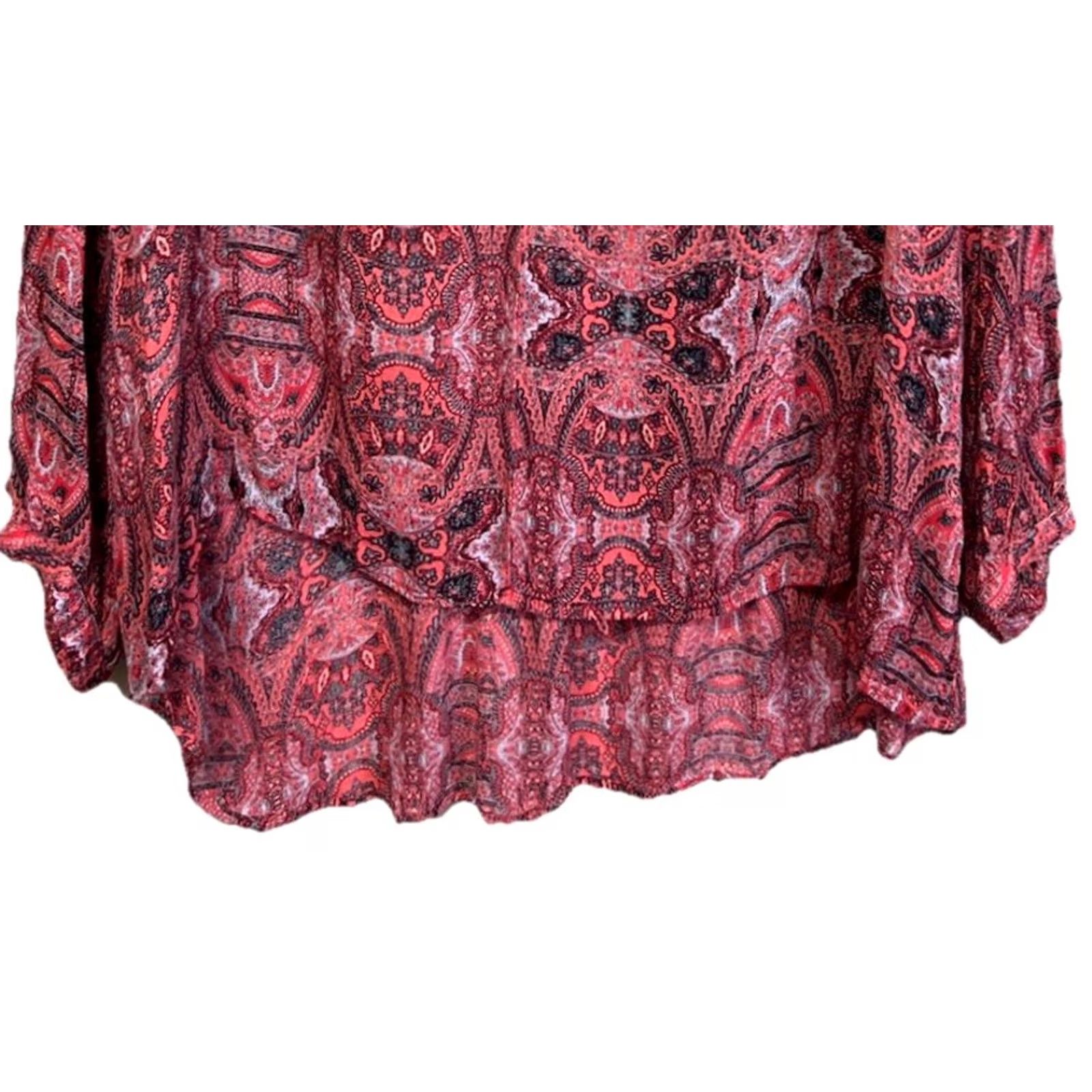 Lucky Brand Lucky Brand Boho Paisley Peasant Top Women Long Sleeve Tassel Tie Burgundy Multicolor Size XL / US 12-14 / IT 48-50 - 3 Thumbnail