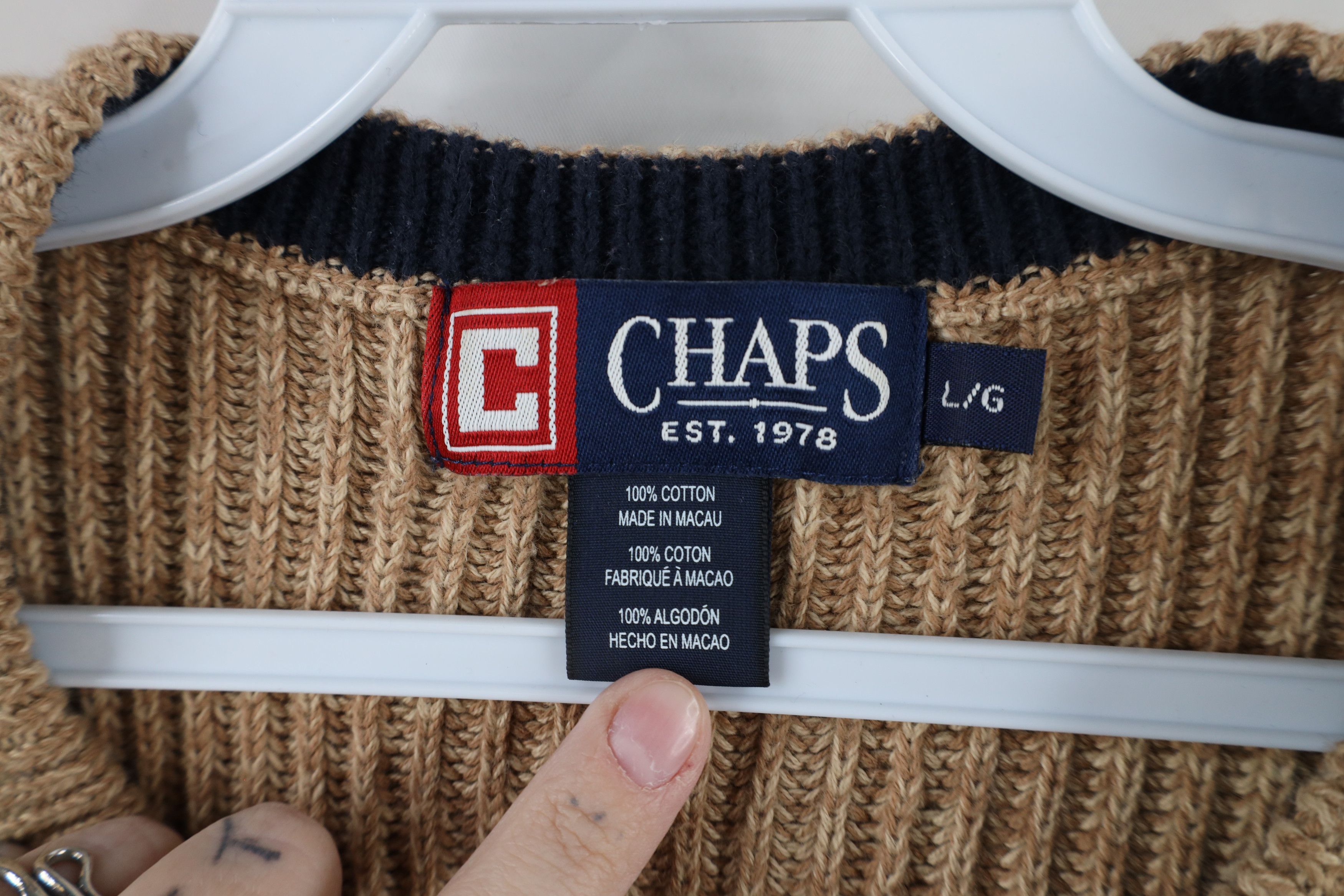 Chaps × Vintage Vintage 90s Chaps Cotton Ribbed Knit Sweater Oatmeal Brown Size US L / EU 52-54 / 3 - 8 Thumbnail
