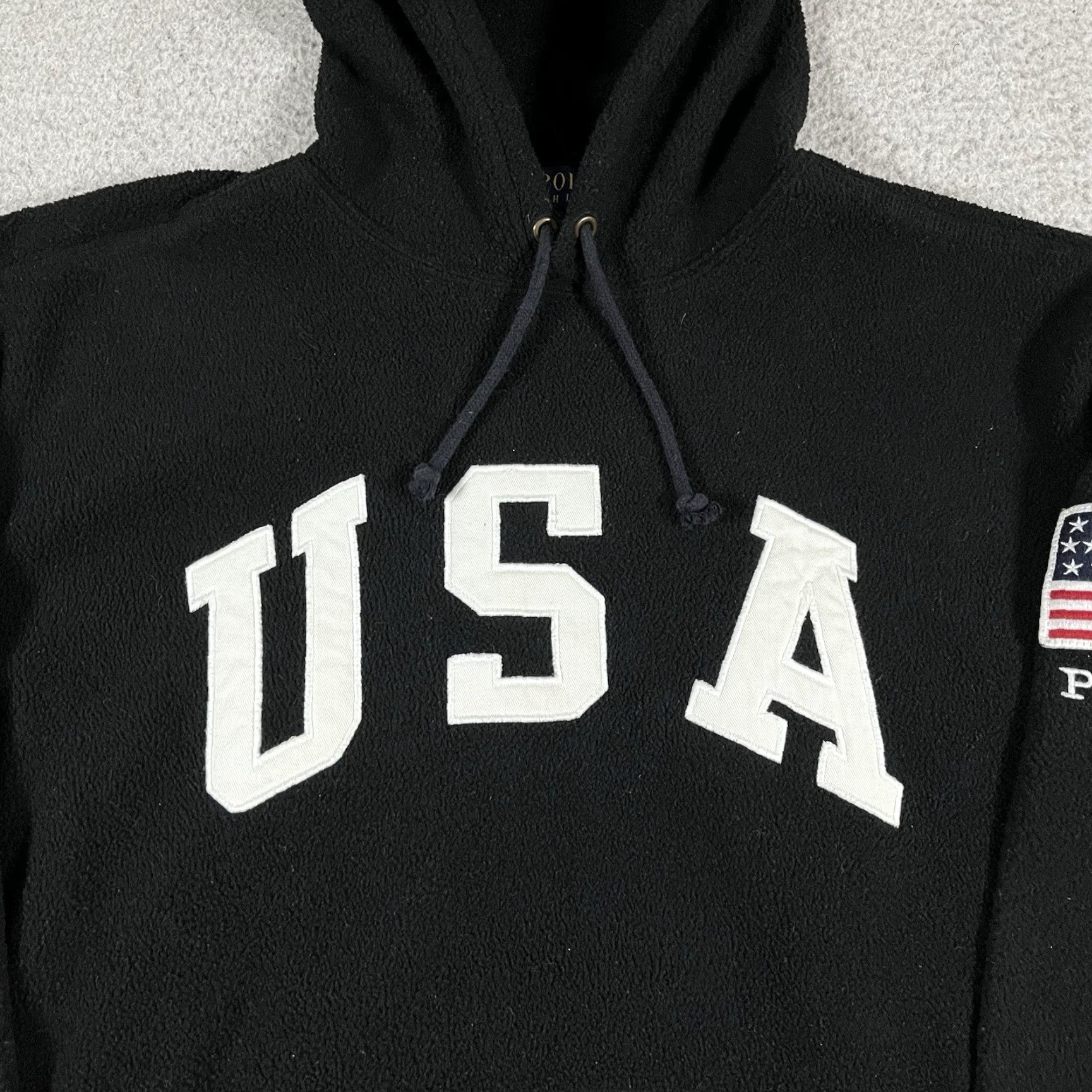 Polo Ralph Lauren VINTAGE Polo Ralph Lauren Hoodie Mens S Black Fleece USA Flag Stadium Pullover Size US S / EU 44-46 / 1 - 4 Thumbnail