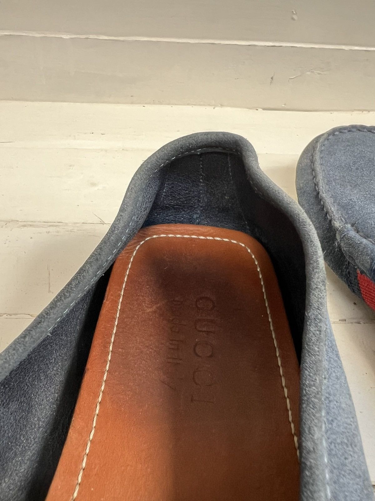 Gucci Men's Gucci Blue Suede Web Accent Loafers Size US 9 / EU 42 - 12 Thumbnail