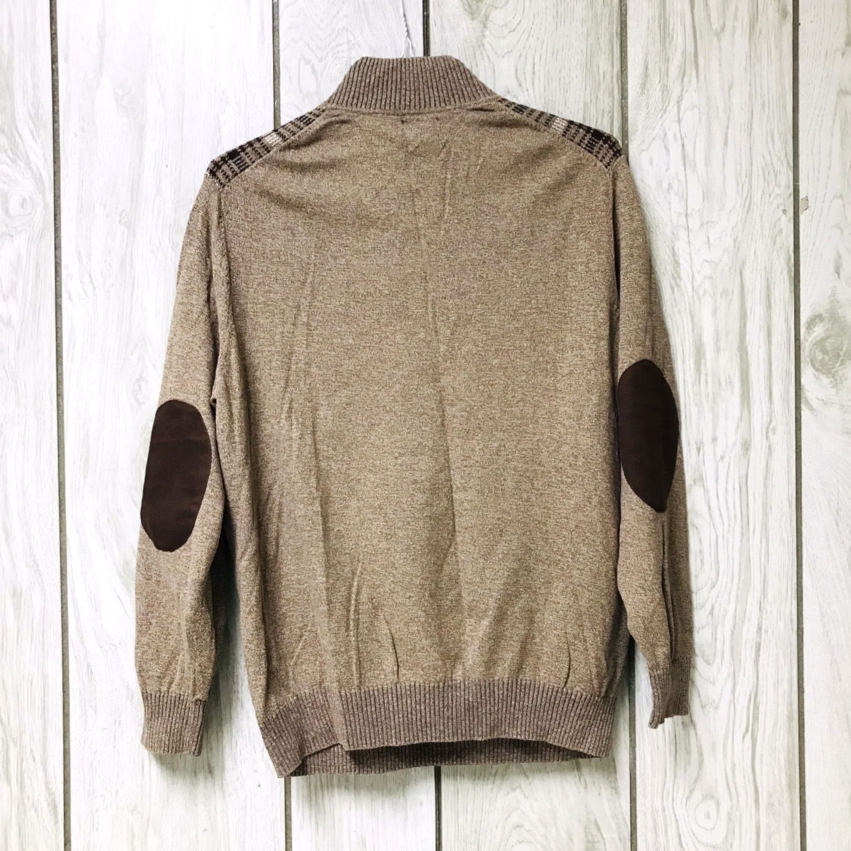 Joseph Abboud Joseph Abboud Men Sweater 1/4 Zip Cotton Knit Brown Plaid Pullover L Mock Neck Size US L / EU 52-54 / 3 - 2 Thumbnail