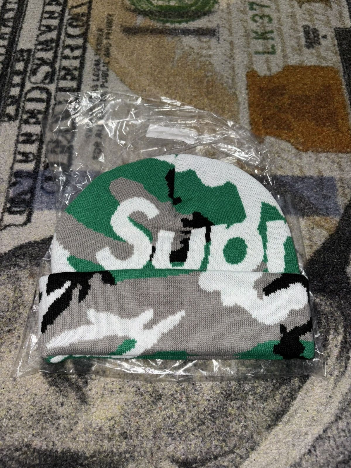 Supreme Big Logo Beanie Green Camo
