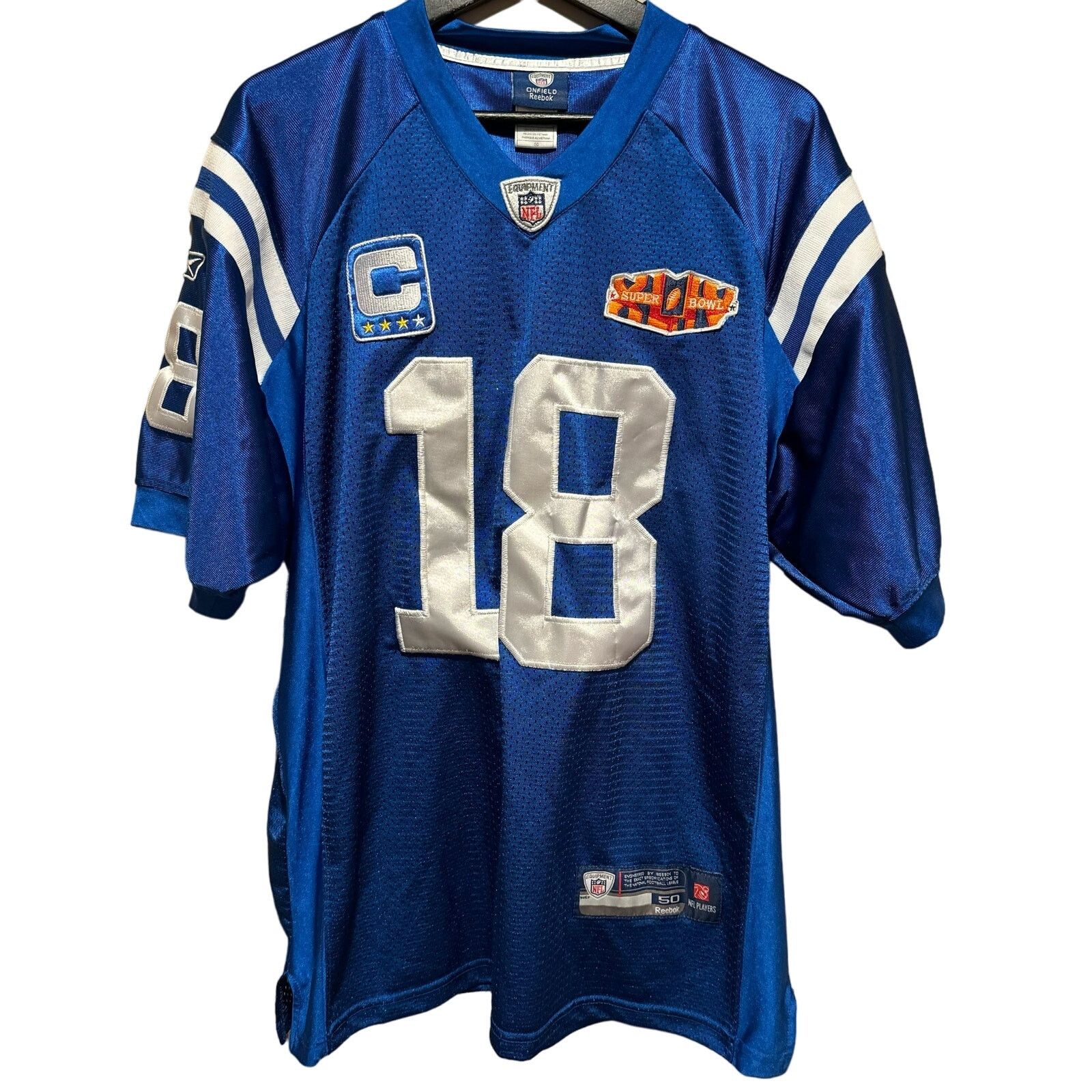 image of Vintage Peyton Manning Reebok Jersey in Blue, Men's (Size XL)