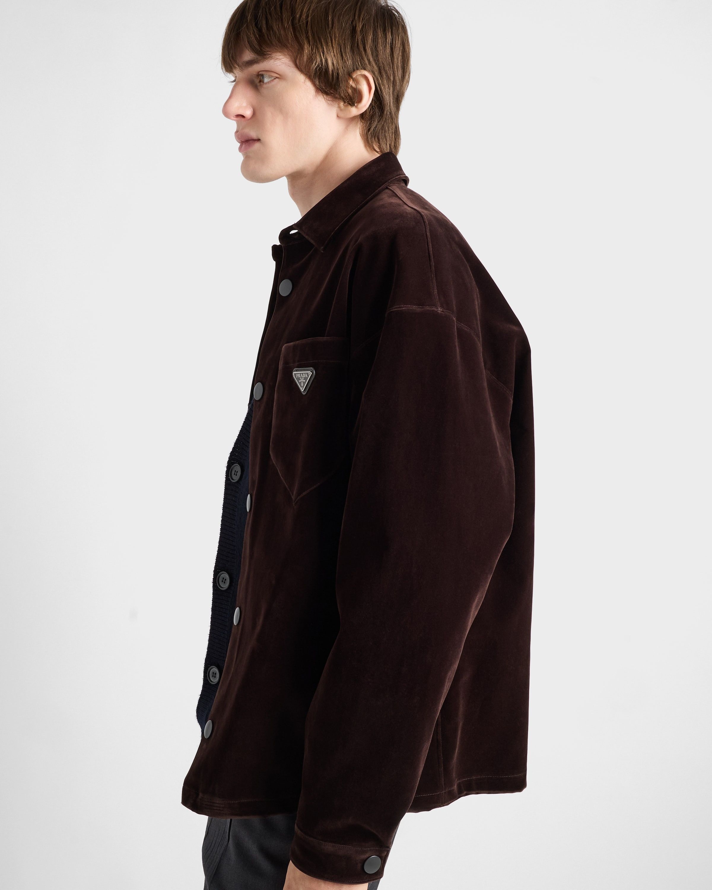 Prada o1bcso1str1025 Velvet Denim Shirt in Brown Size US XL / EU 56 / 4 - 3 Thumbnail