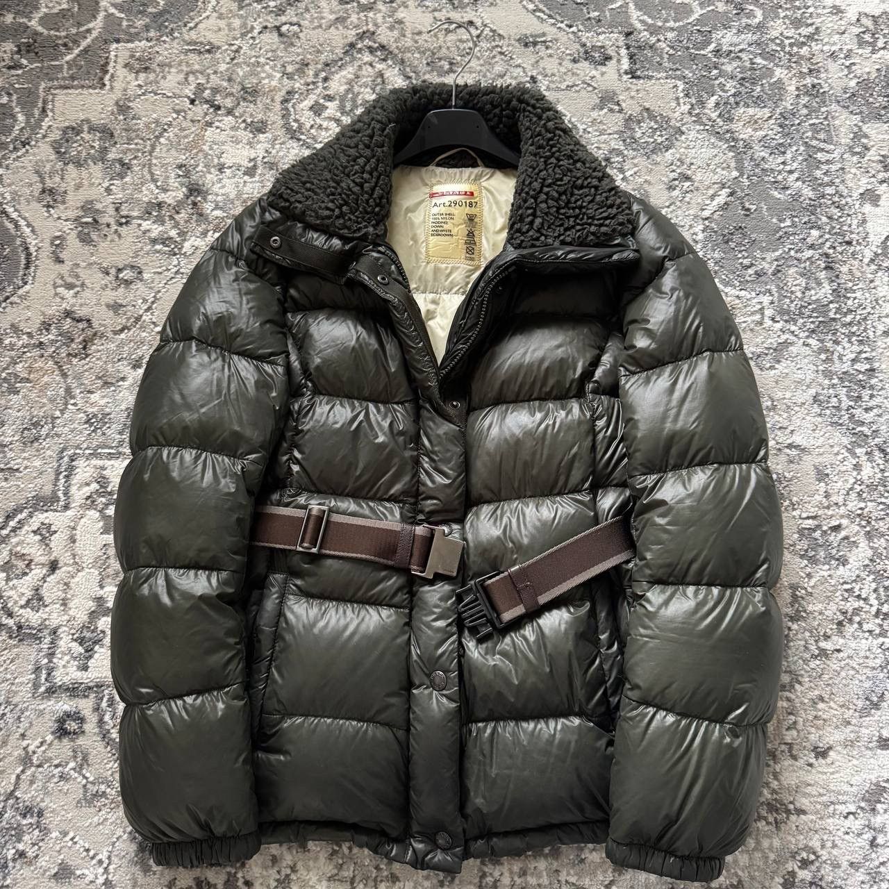Rare Prada Vintage Khaki Nylon Belted Puffer Down Ski Jacket